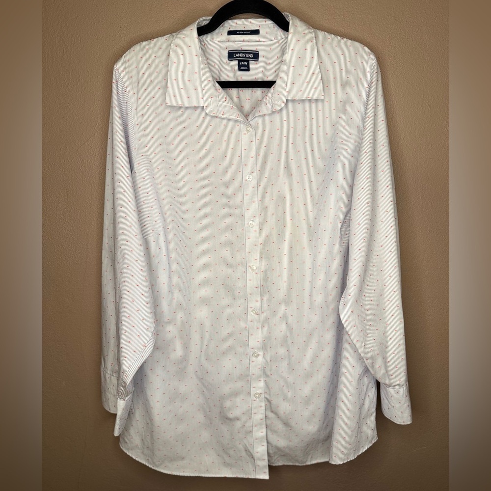 Lands End Supima Button Up Blouse Striped Oxford Stretch Cotton Preppy Size 24W